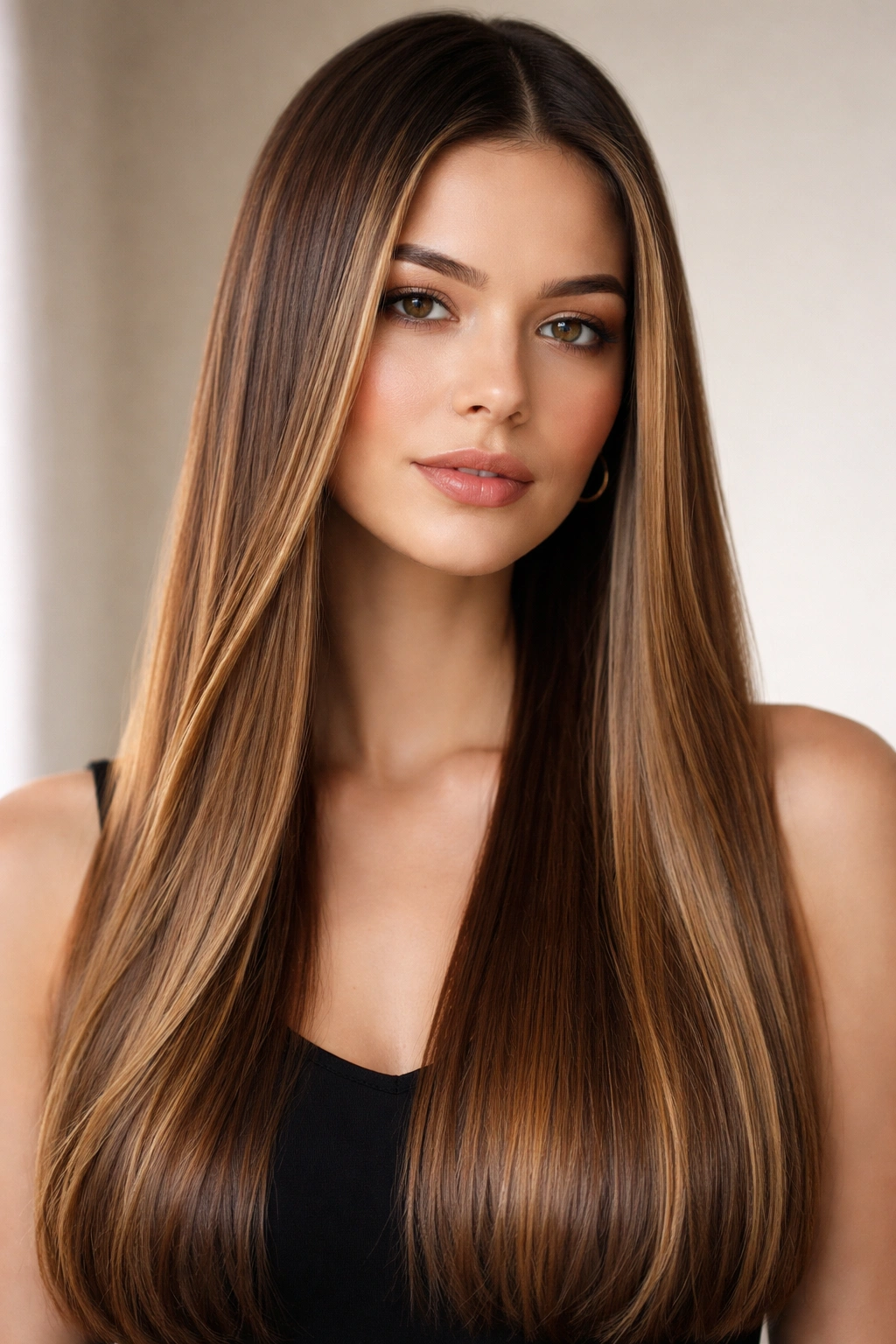 Portrait with straight hair featuring subtle highlights