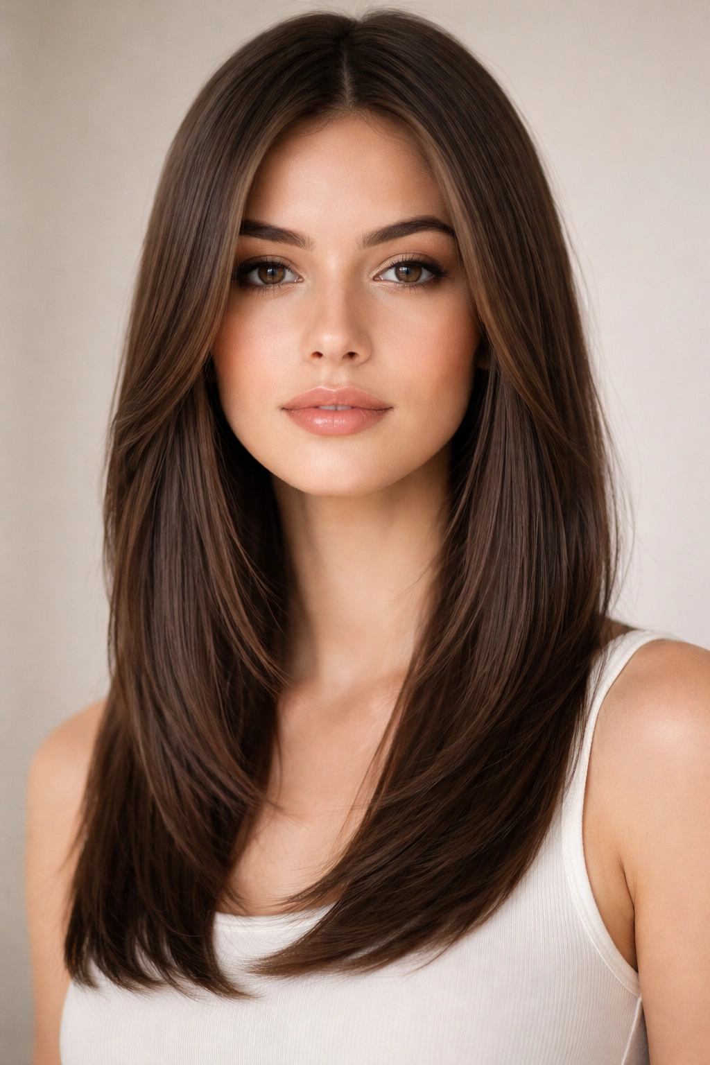 Sleek straight hair with barely-there subtle layers around the face