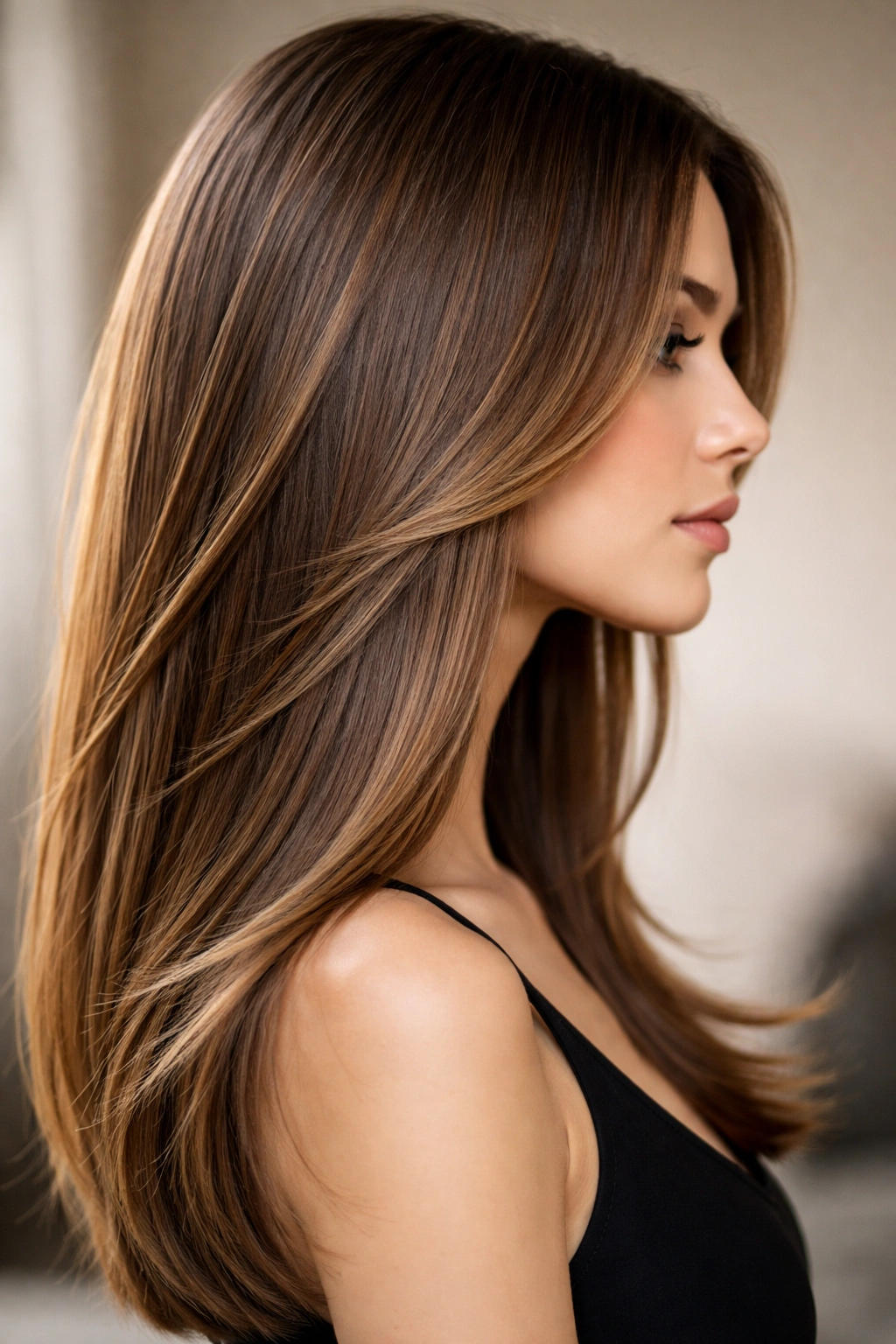 Side profile of straight hair with subtle layers