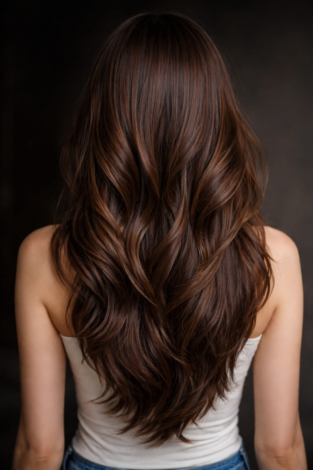 Brunette waves showing a subtle V-shaped layered back for a flattering silhouette