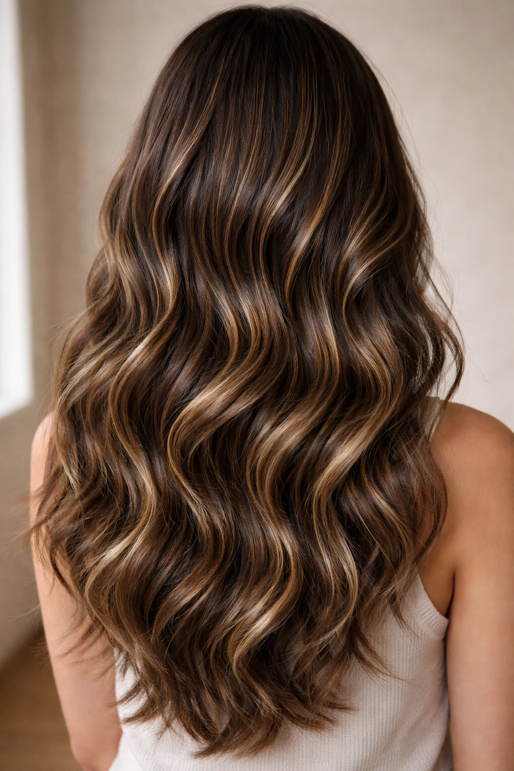 Gentle waves with dark lowlights and light balayage