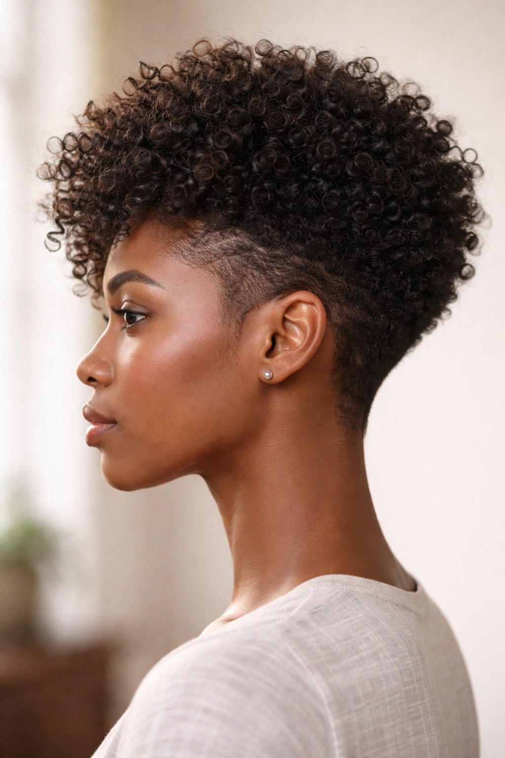 Head silhouette with tapered coil cut showing fuller crown and tapered sides