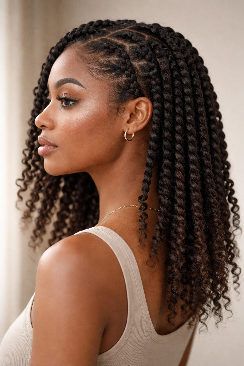 Twists with tapered ends showing undone natural coil tips