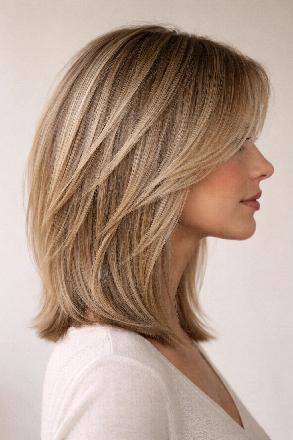 Side profile of tapered layered lob showing crown-to-end layer progression.
