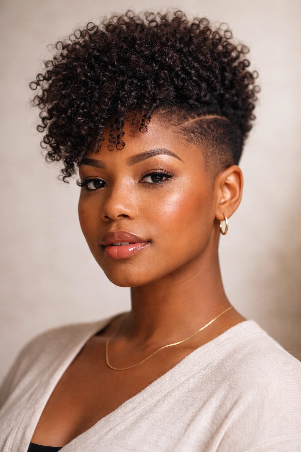 Coily hairstyle with tapered sides and long top for elongation