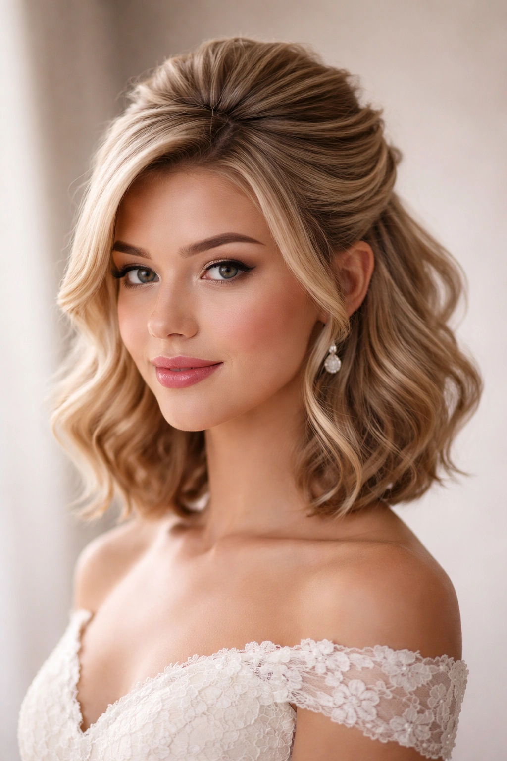 Teased crown half-up hairstyle with lifted front section