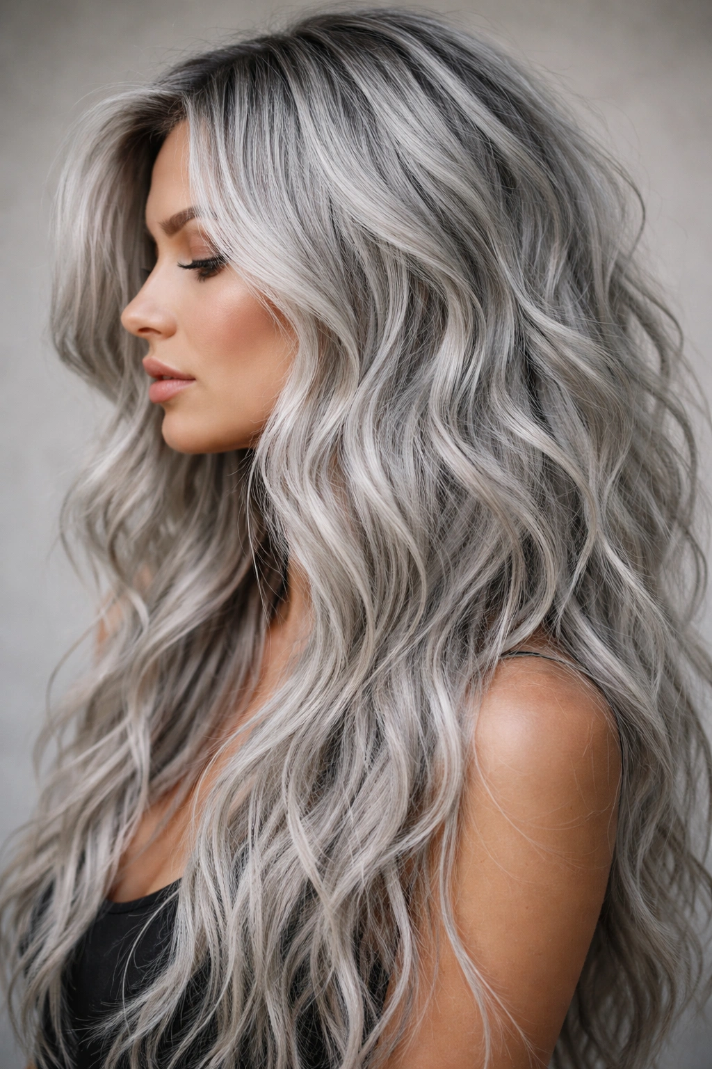 Long silver waves with texture powder for grip