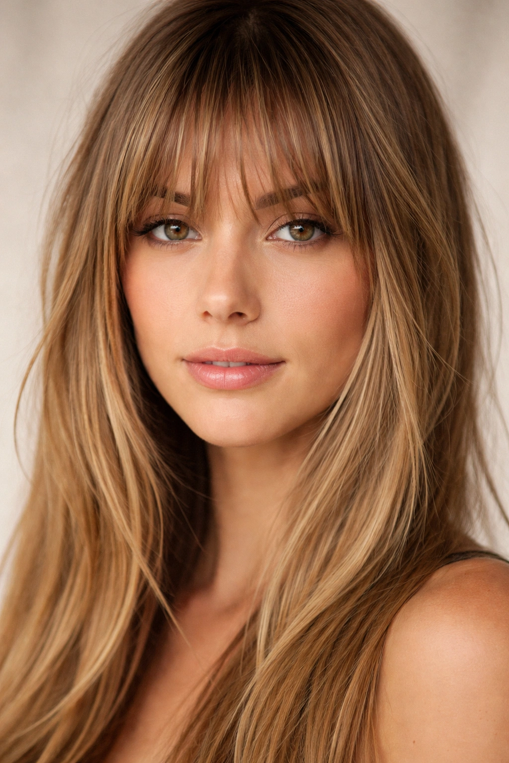 Close-up of textured bangs on straight hair showing piece-y movement