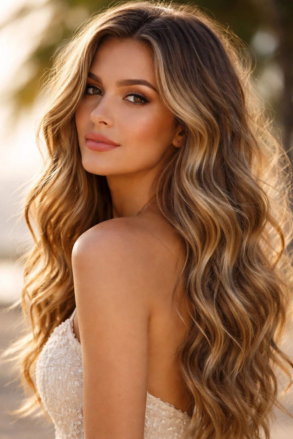 Textured beach waves with loose, undone styling and sunlit shine.