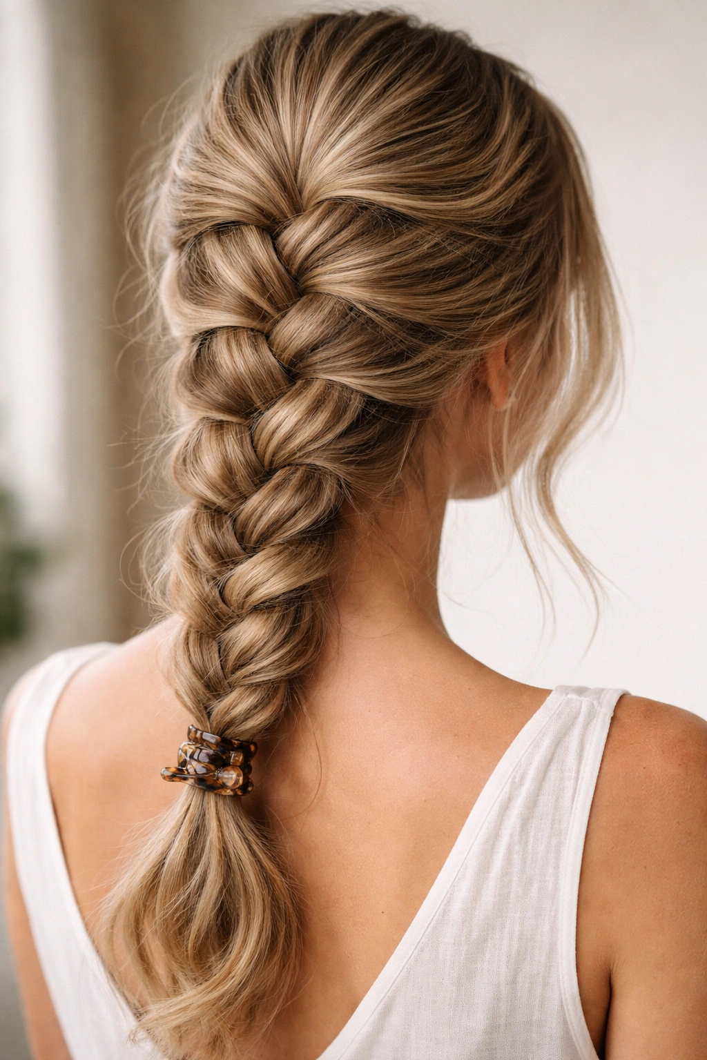 Textured French braid with a small claw clip at the end