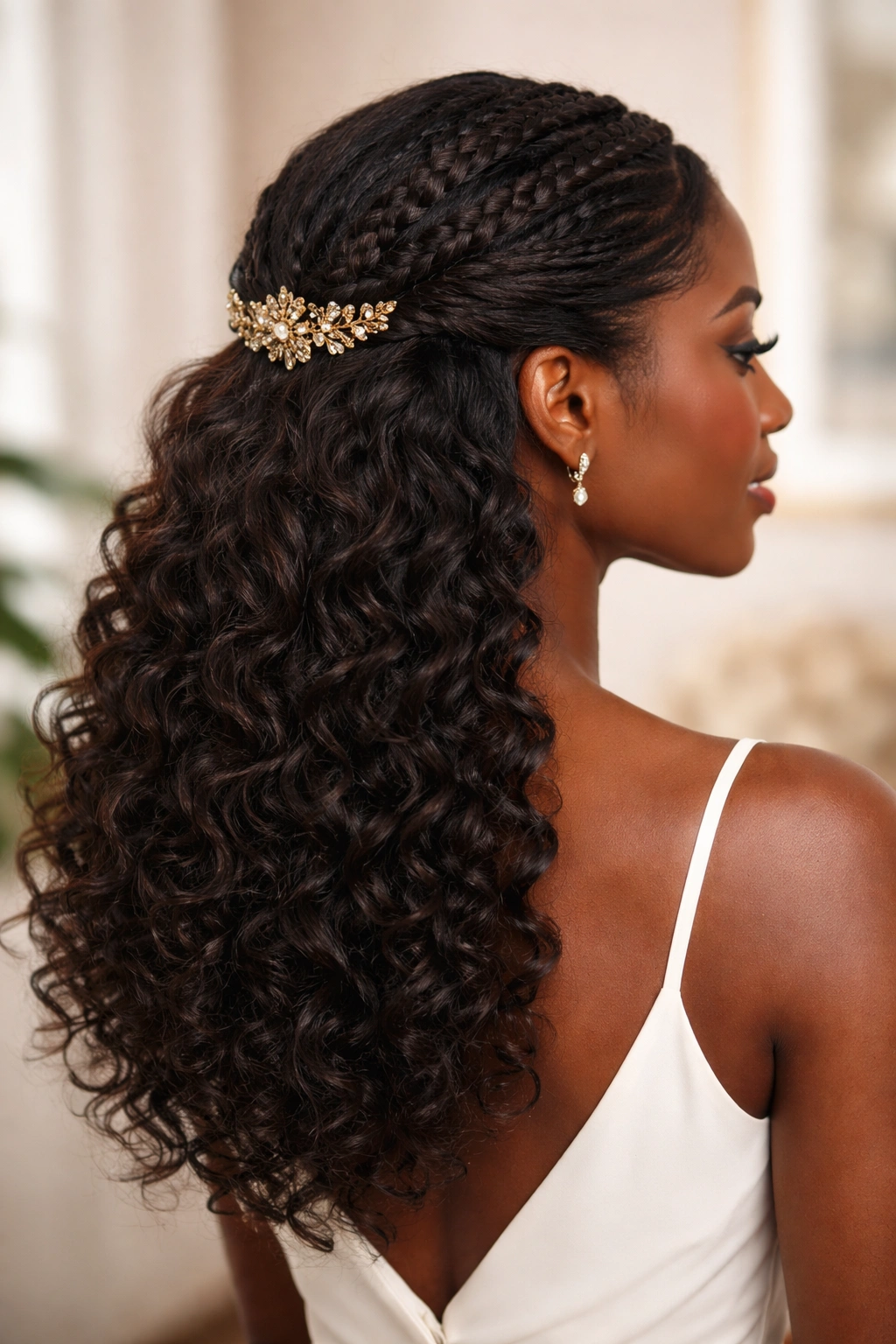 Braided crown half-up hairstyle with textured braids