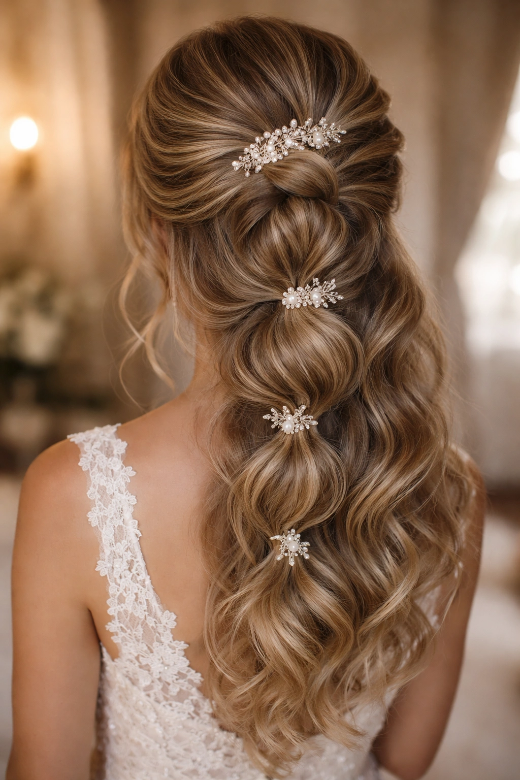 Textured bubble braid with varied bubbles and pearl accessories