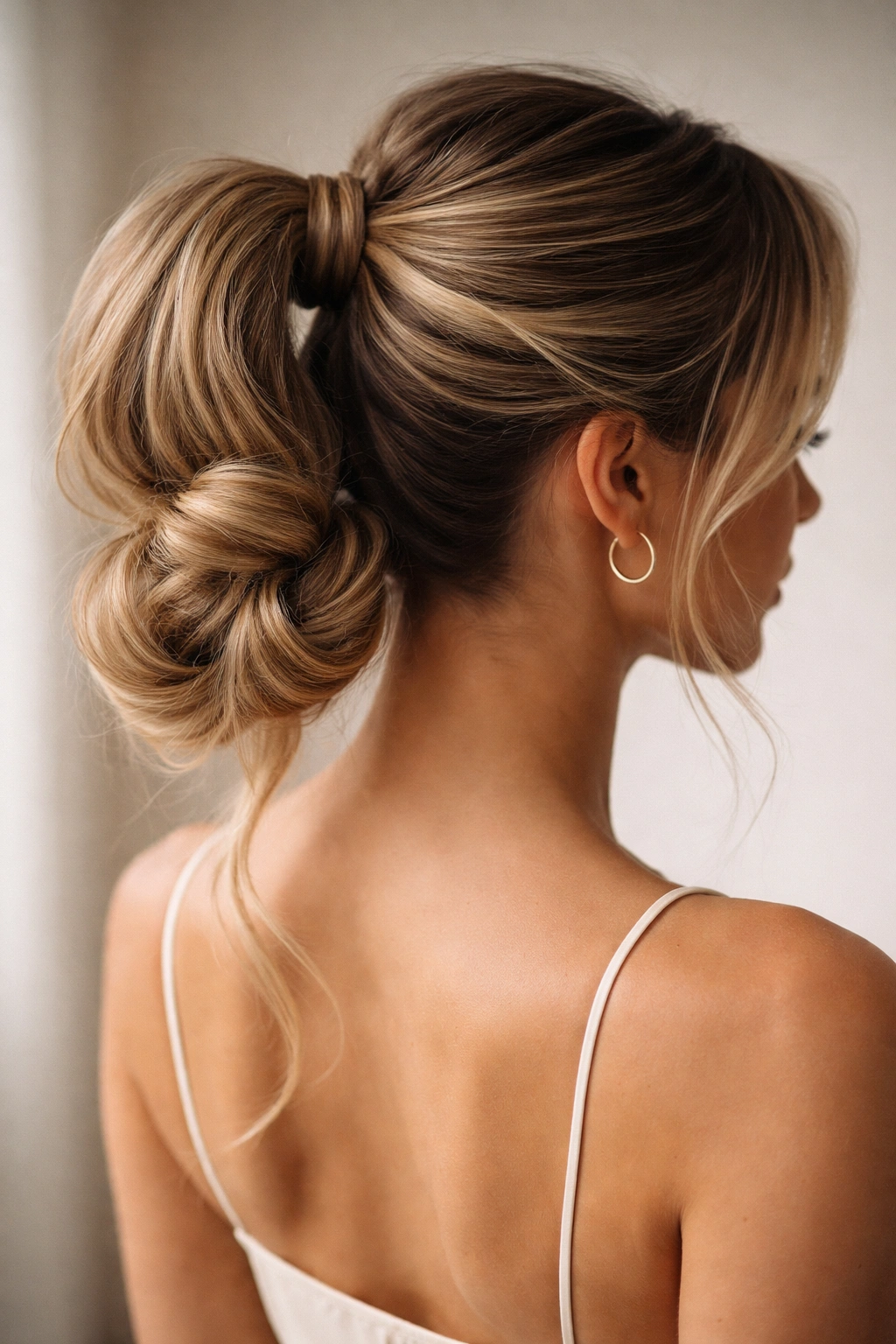 Textured rope twist into a loose side bun