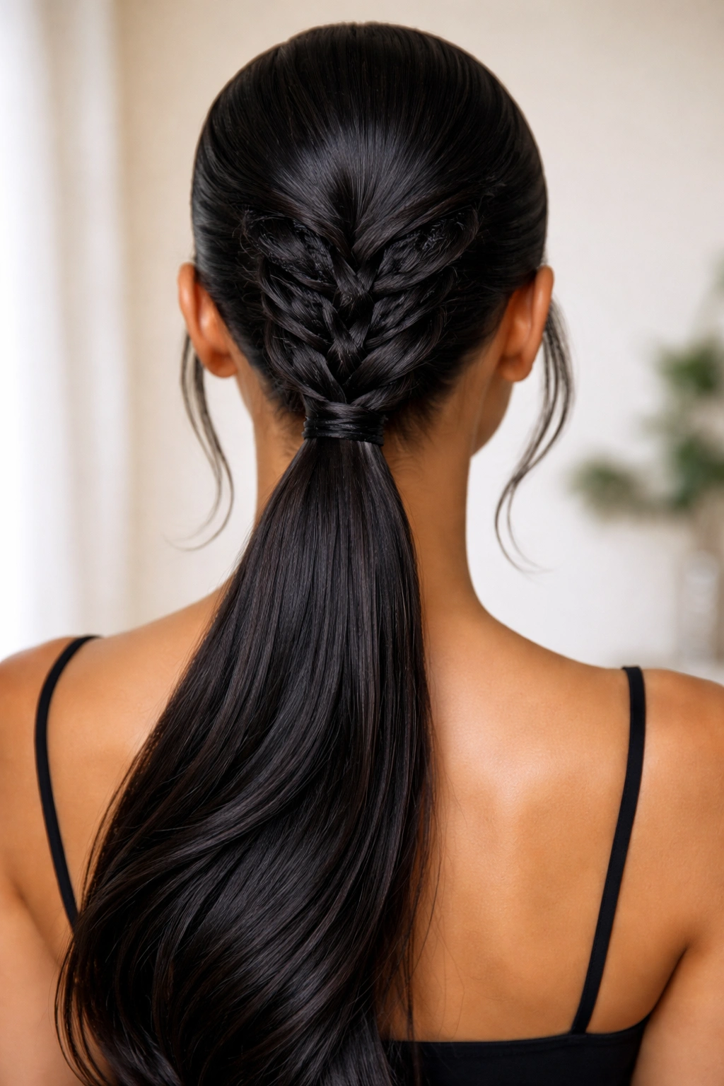Portrait of textured butterfly braid with a smooth crown for a polished look