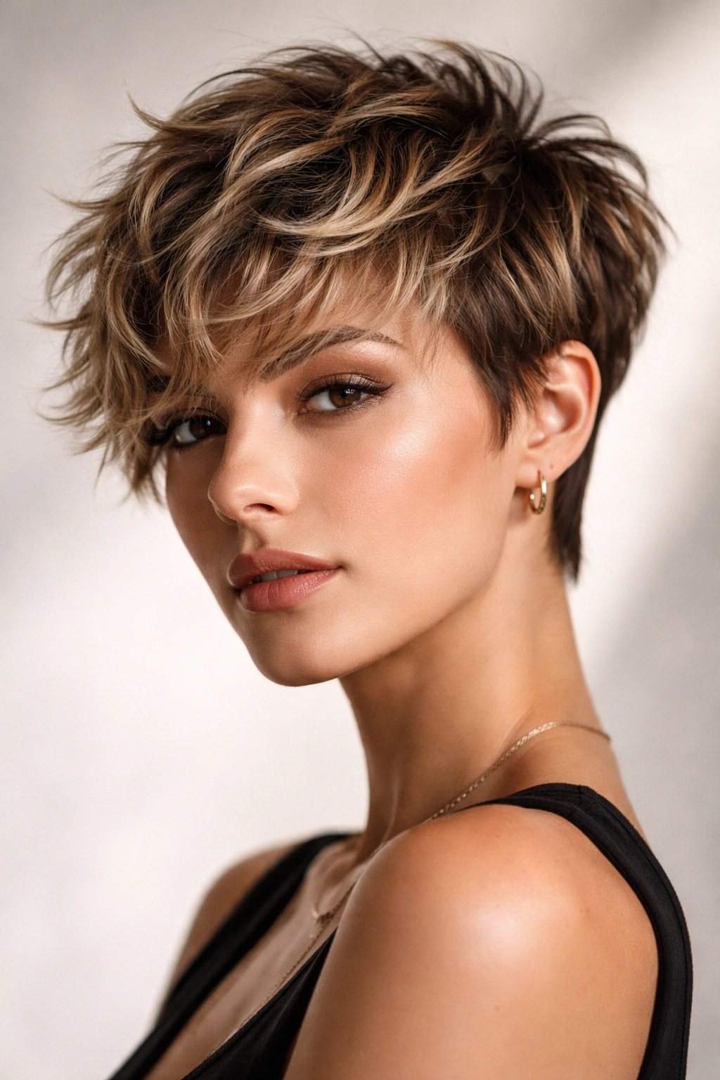 Textured crop wavy bixie with extreme texture and short silhouette
