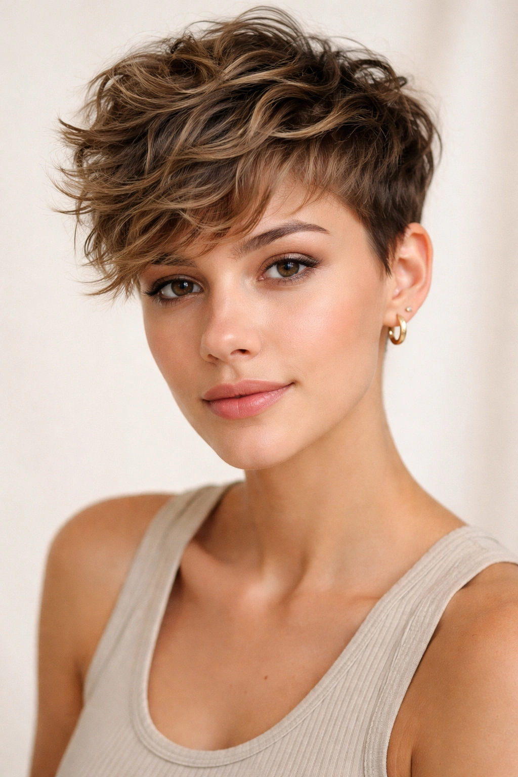 Close-up of a short textured crop showing top wave texture and volume
