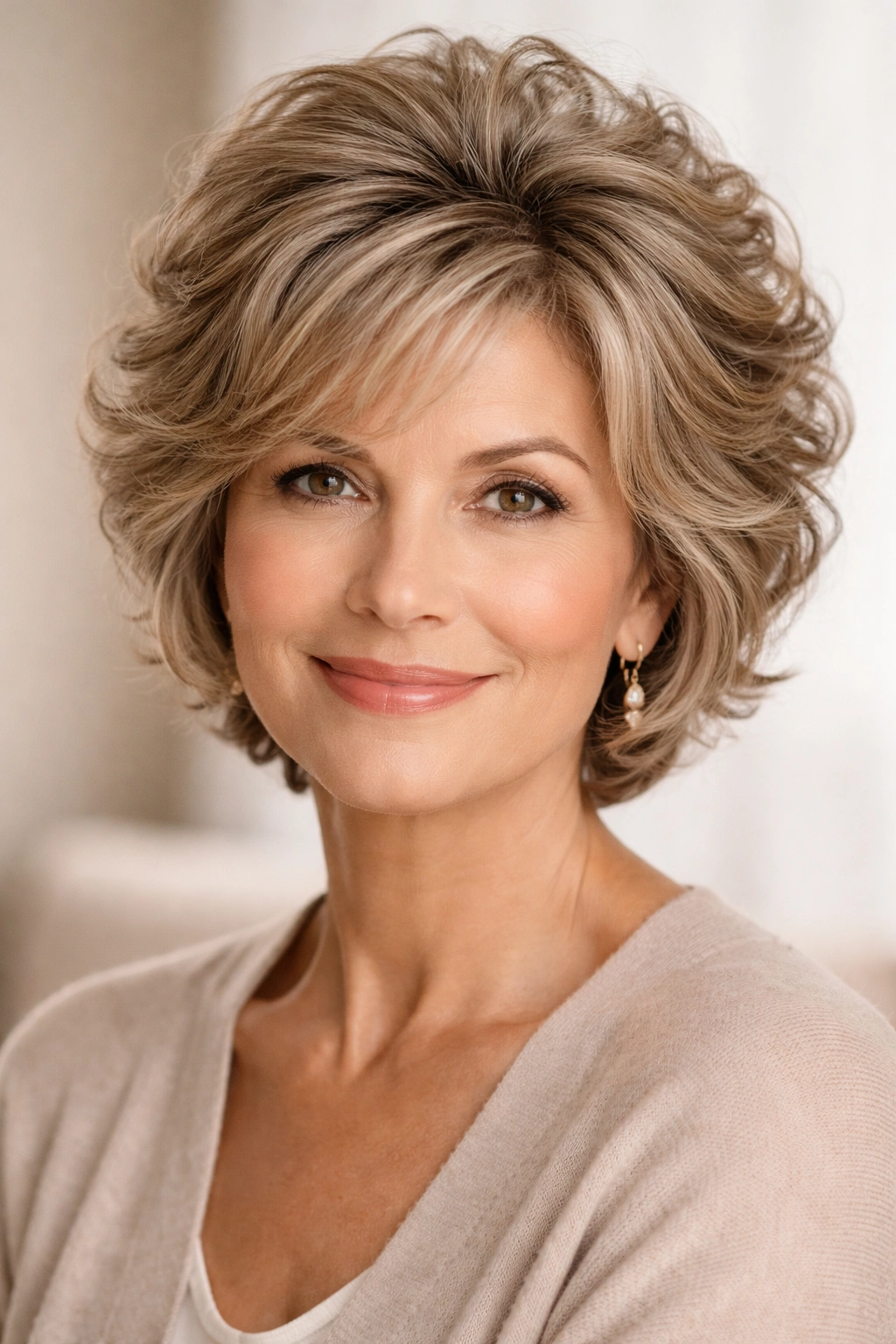 Portrait showing textured crown volume transitioning to soft waves