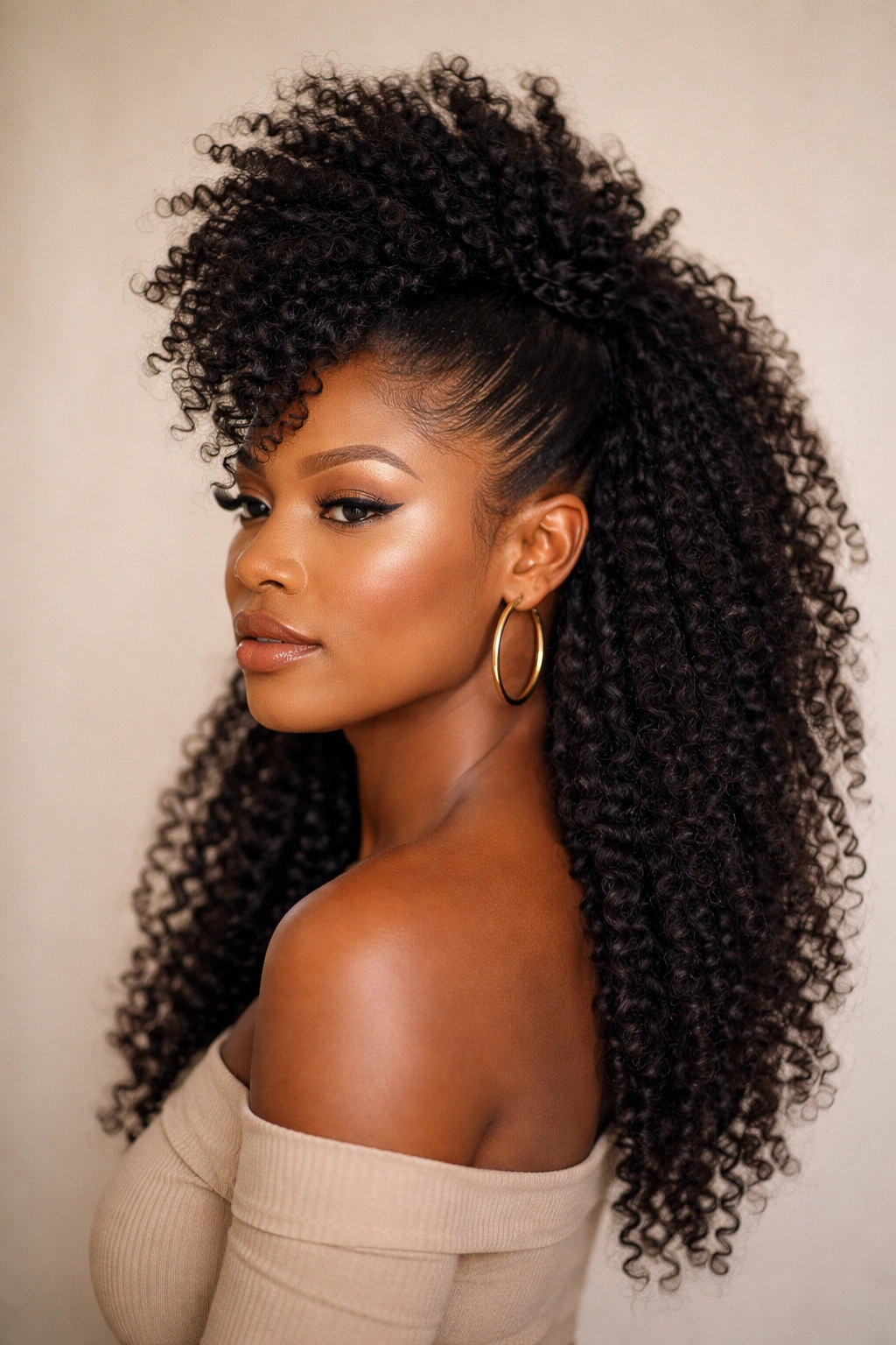 Central textured faux hawk on 4C hair with sides down