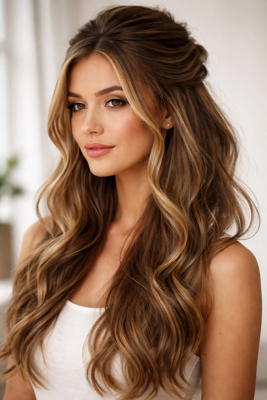 Close-up of The Textured Half-Up with face-framing pieces and back twist