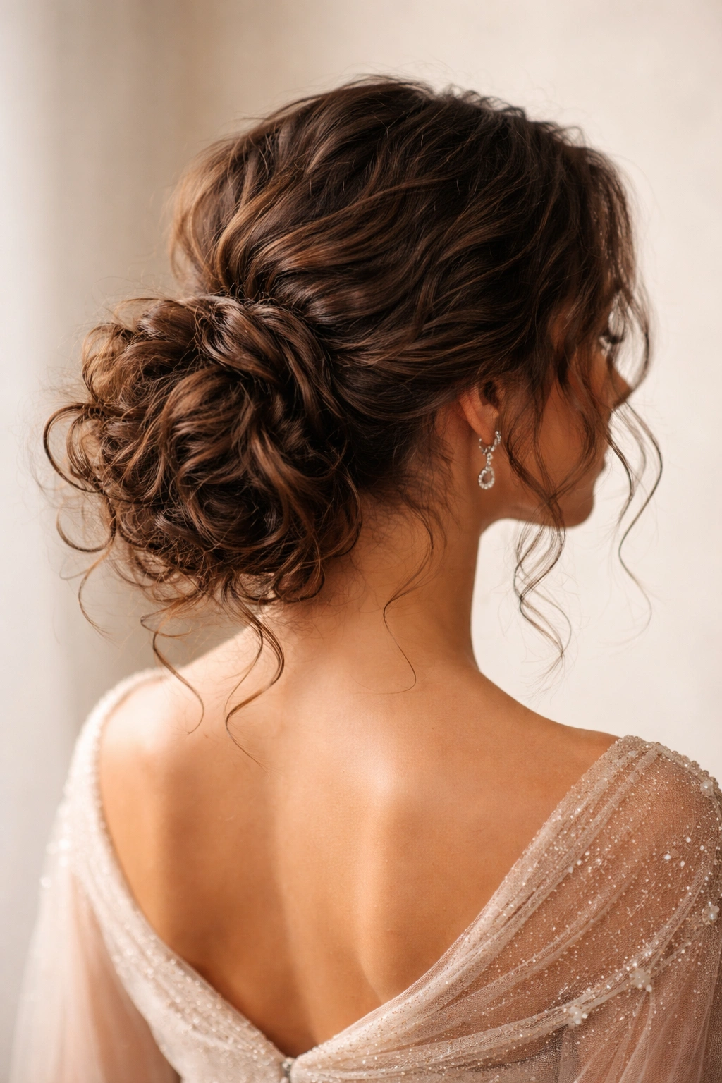 Close view of The Textured Low Bun Ponytail with a loose, textured bun