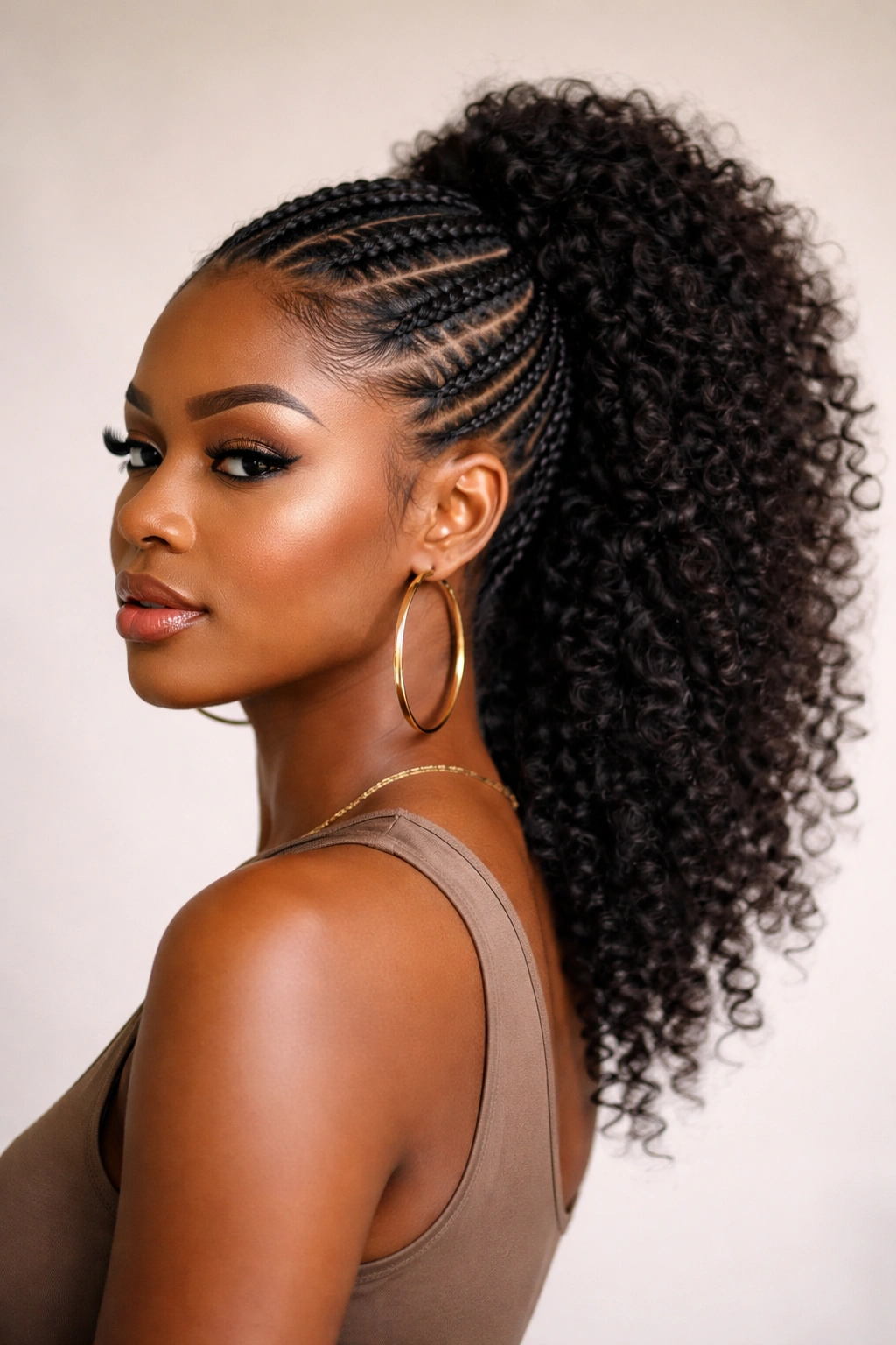 Textured mohawk ponytail hairstyle on a Black woman