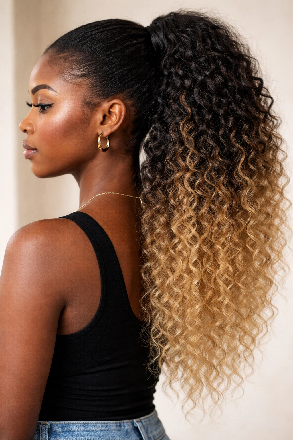 Textured ombré crochet ponytail showing gradient and texture