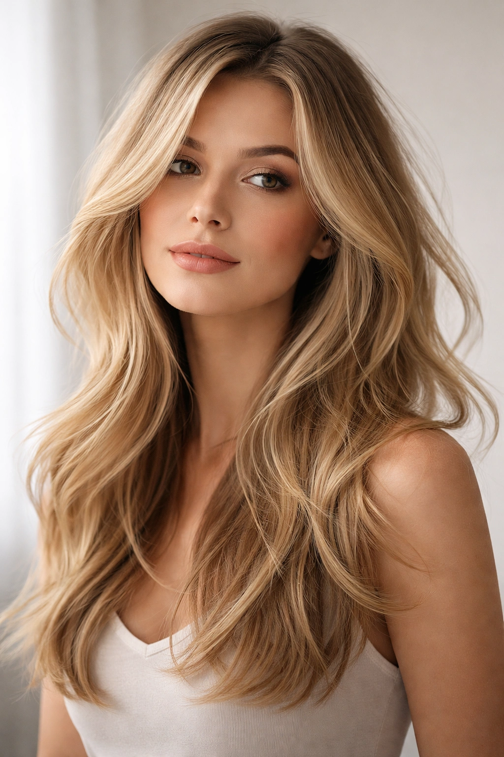 Textured straight hair with irregular curved waves for a piece-y look