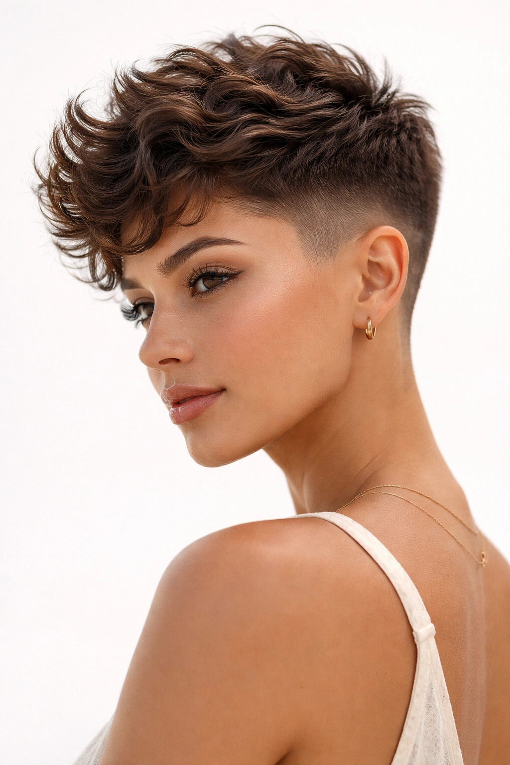 Textured pixie fade with short sides and textured top
