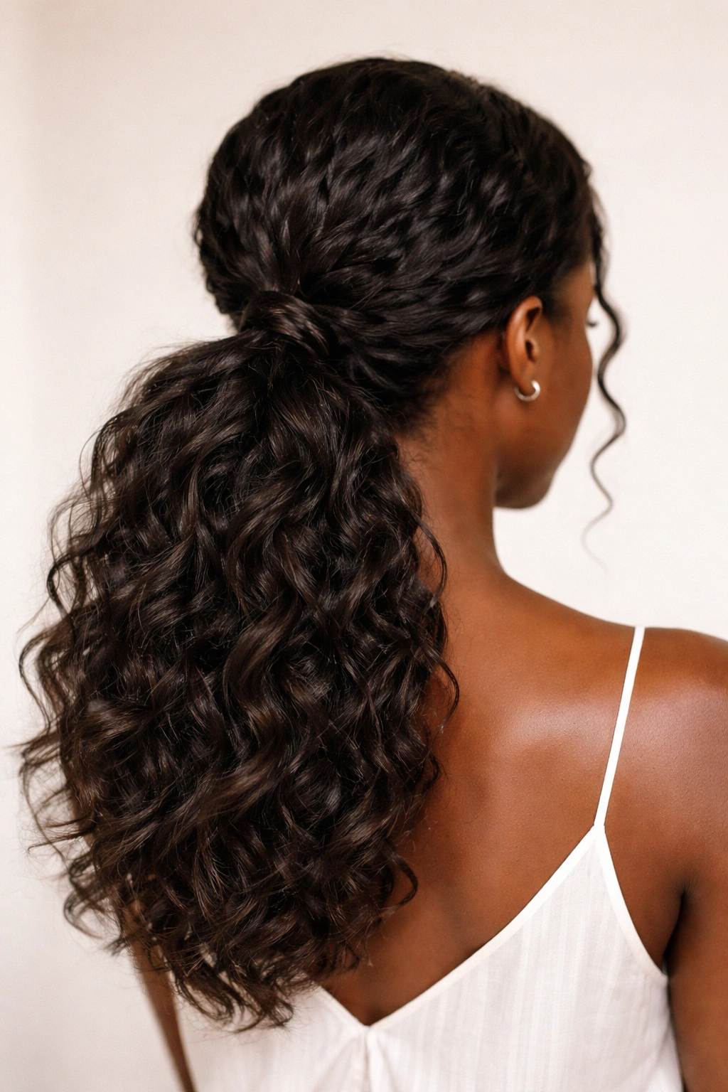 Low ponytail with visible texture and movement at the nape