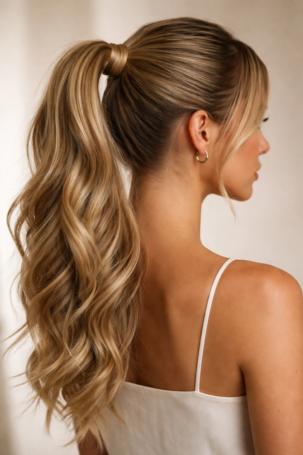 Textured ponytail with subtle waves accenting length
