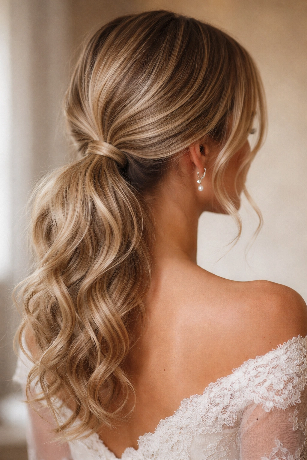 Back of head with textured loose low ponytail at the nape