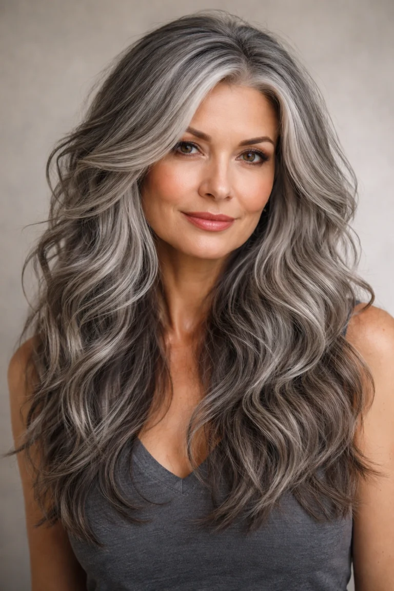 10 Long Wavy Hairstyles in Gray