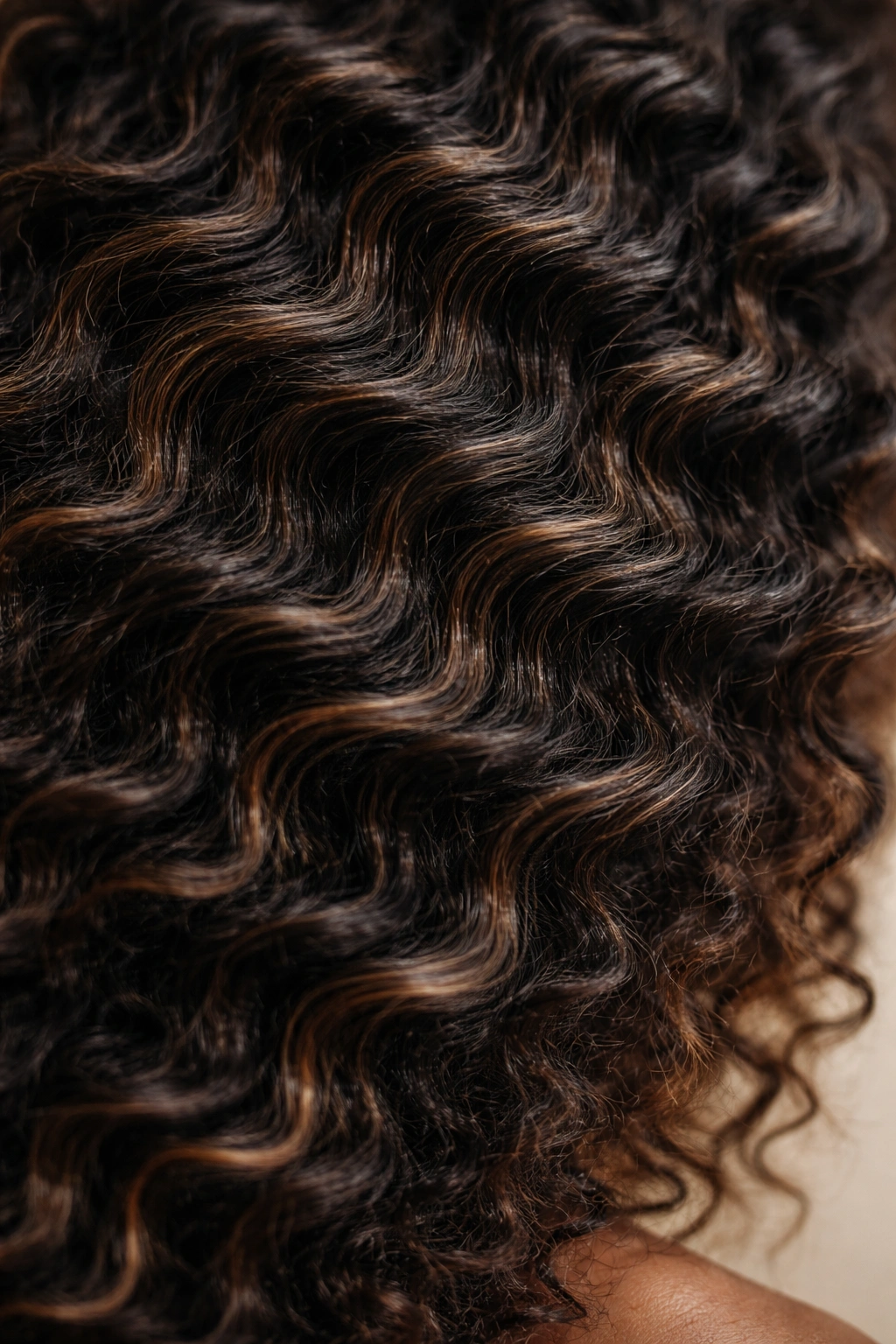 Close-up of textured waves in hair showing pattern and movement