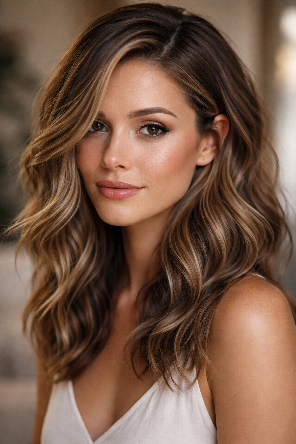 Textured waves with a deep side part on an oval face