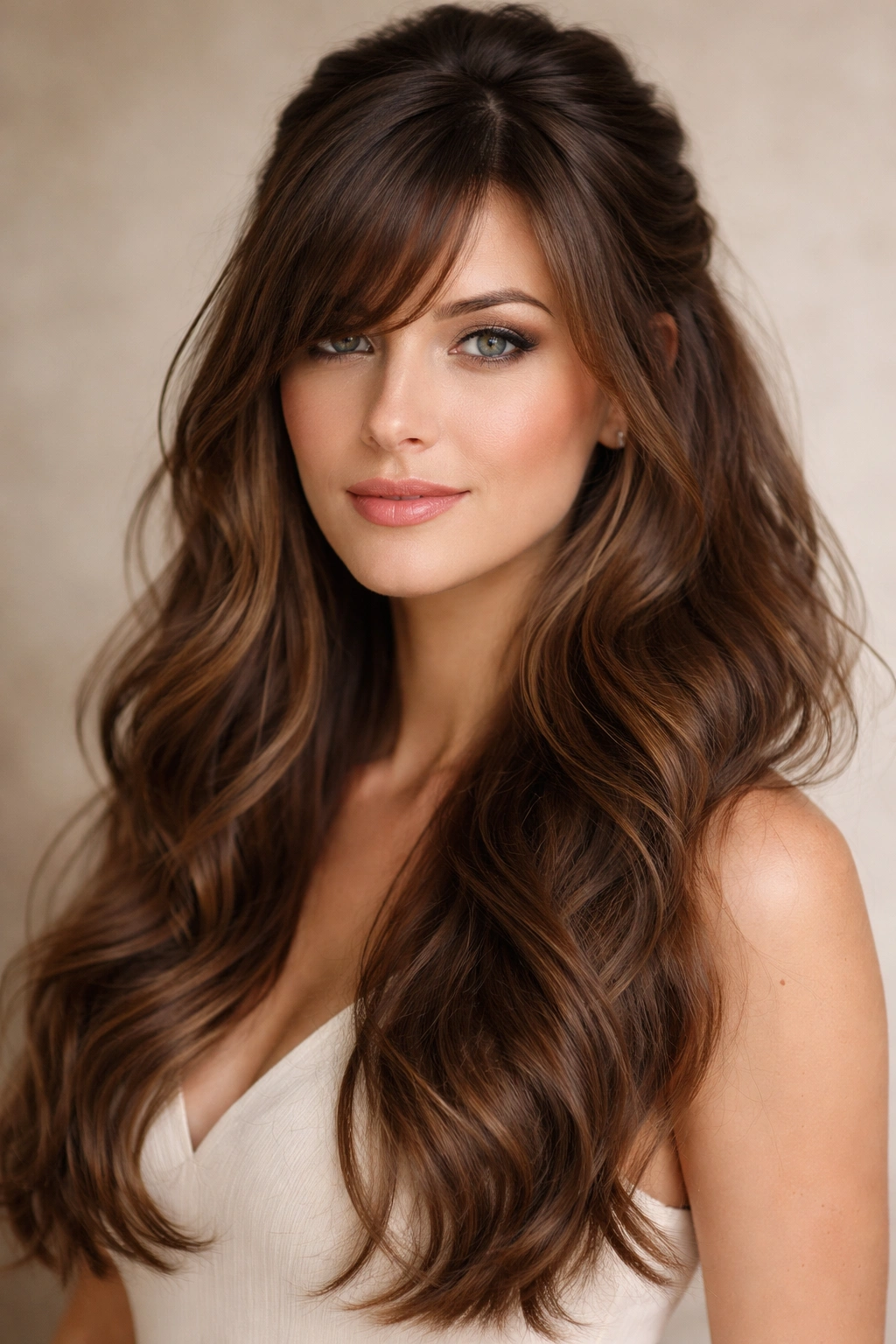 Textured waves with side-swept bangs portrait