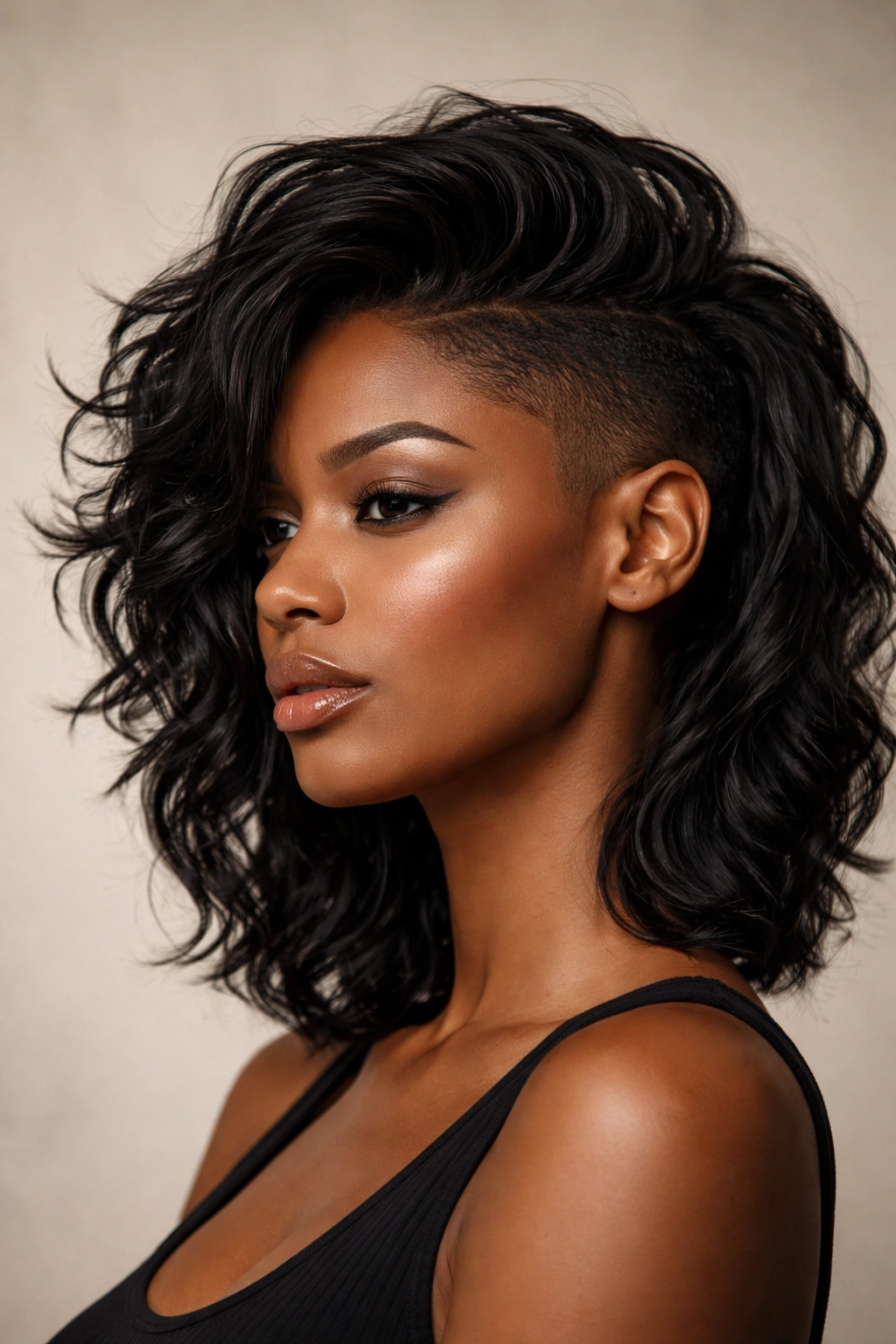 Black woman with textured waves and subtle side undercut