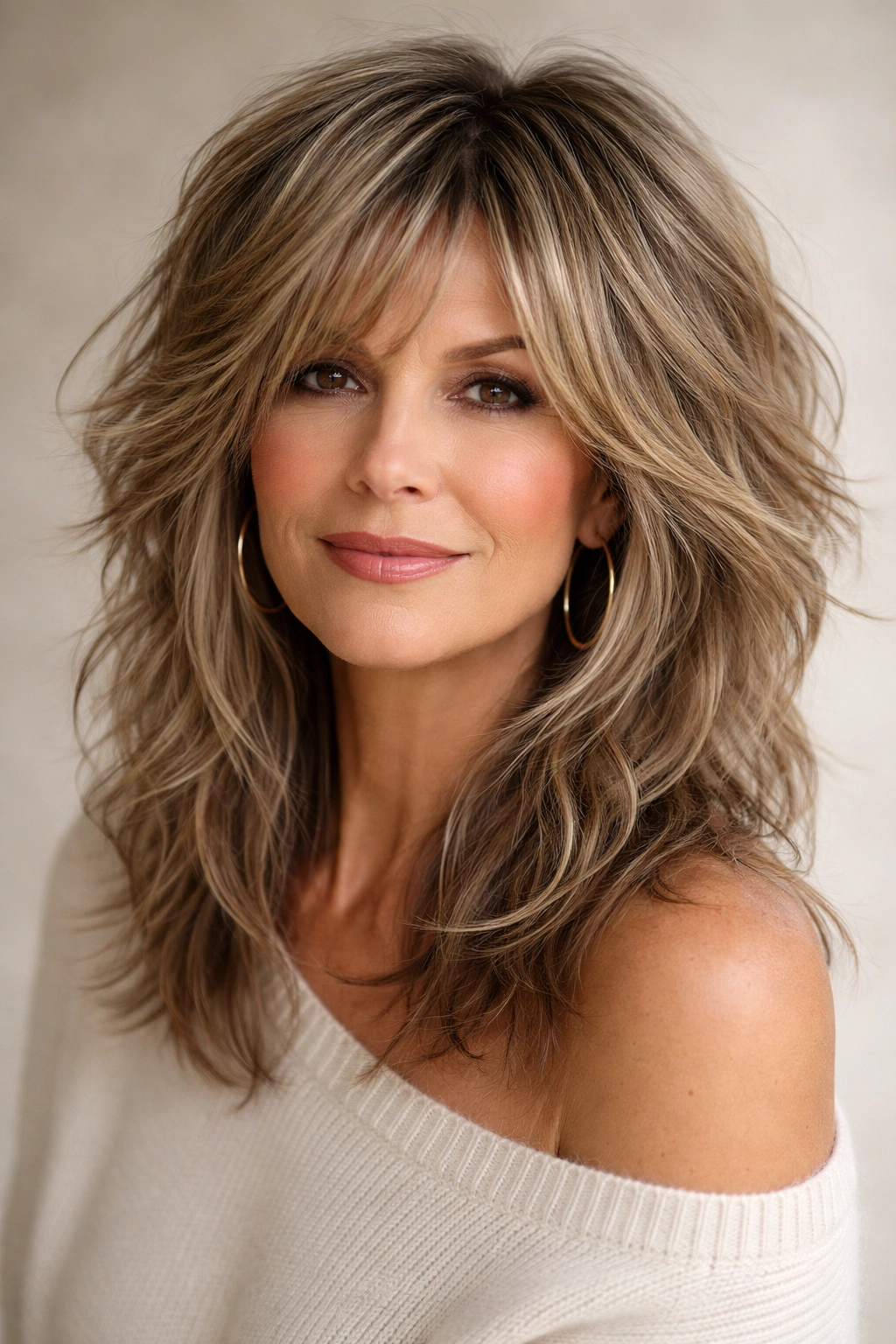 Thick hair with heavy textured choppy shag showing depth and movement