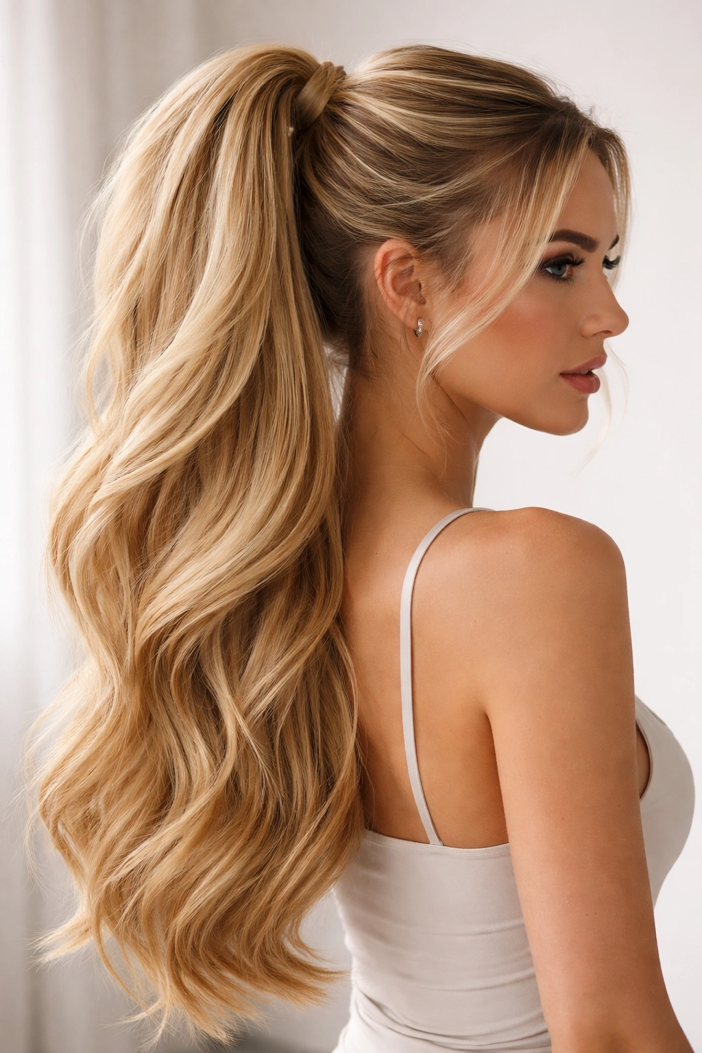 Close-up of thick voluminous ponytail extension showing fullness