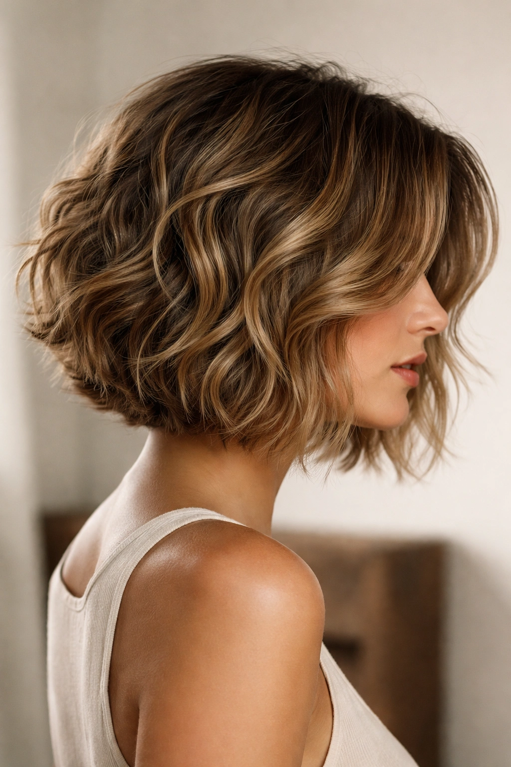 Thick textured bob with pronounced layers and movement