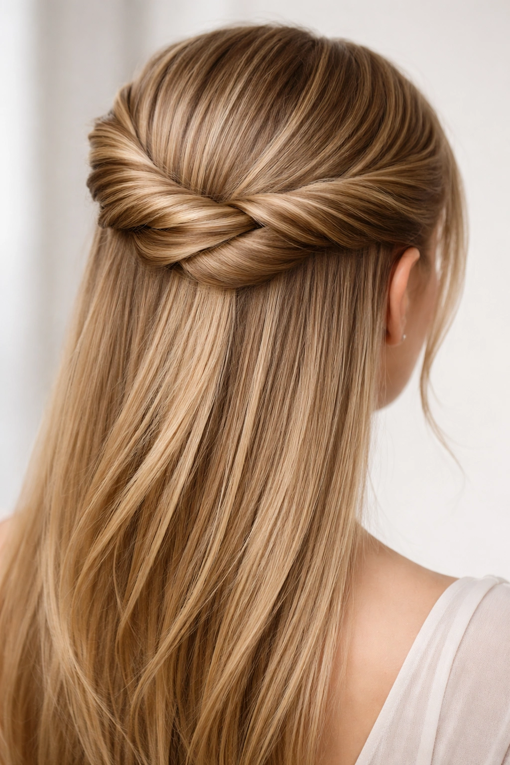 Thick crown twist with wraparound ends on straight hair