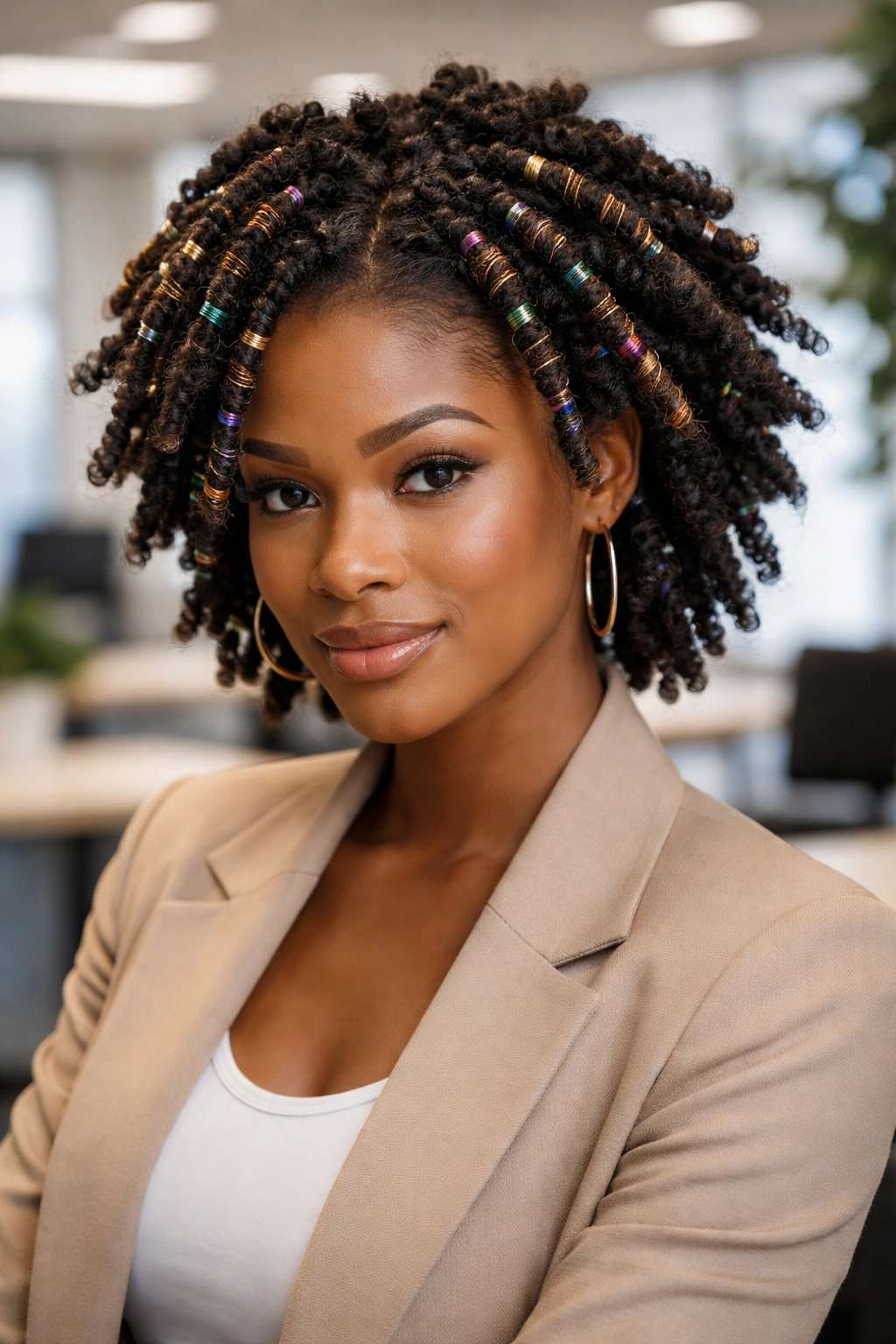 Coils woven with colored thread creating a textured, artistic look in a professional setting