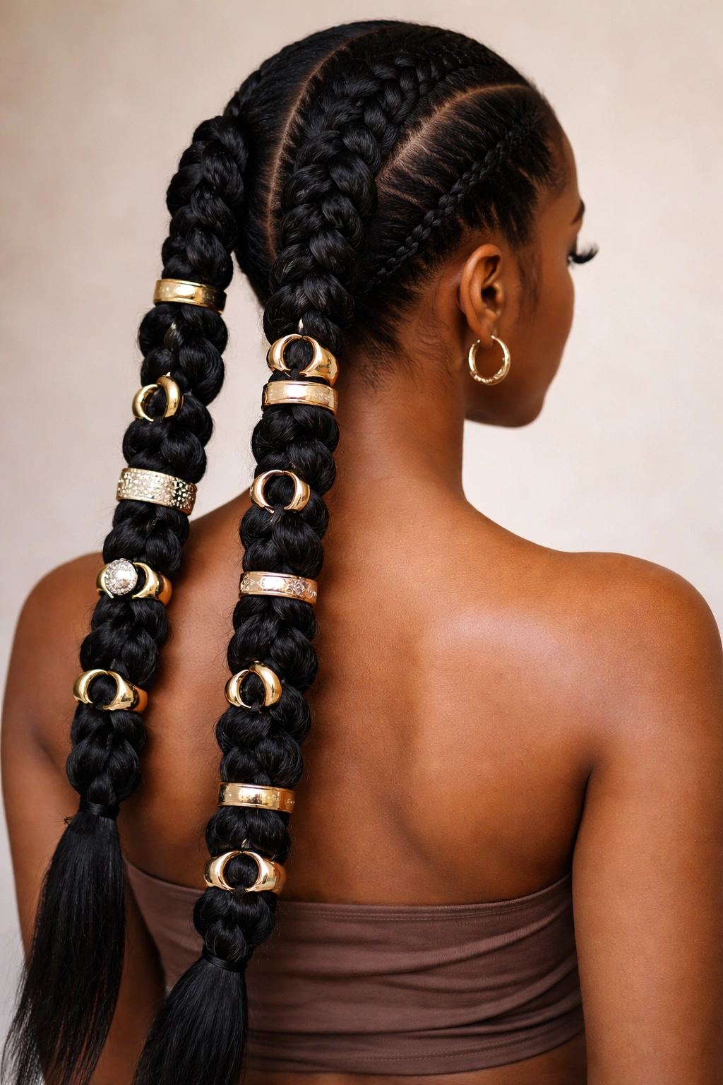 Three thick braids with chunky rings along their length