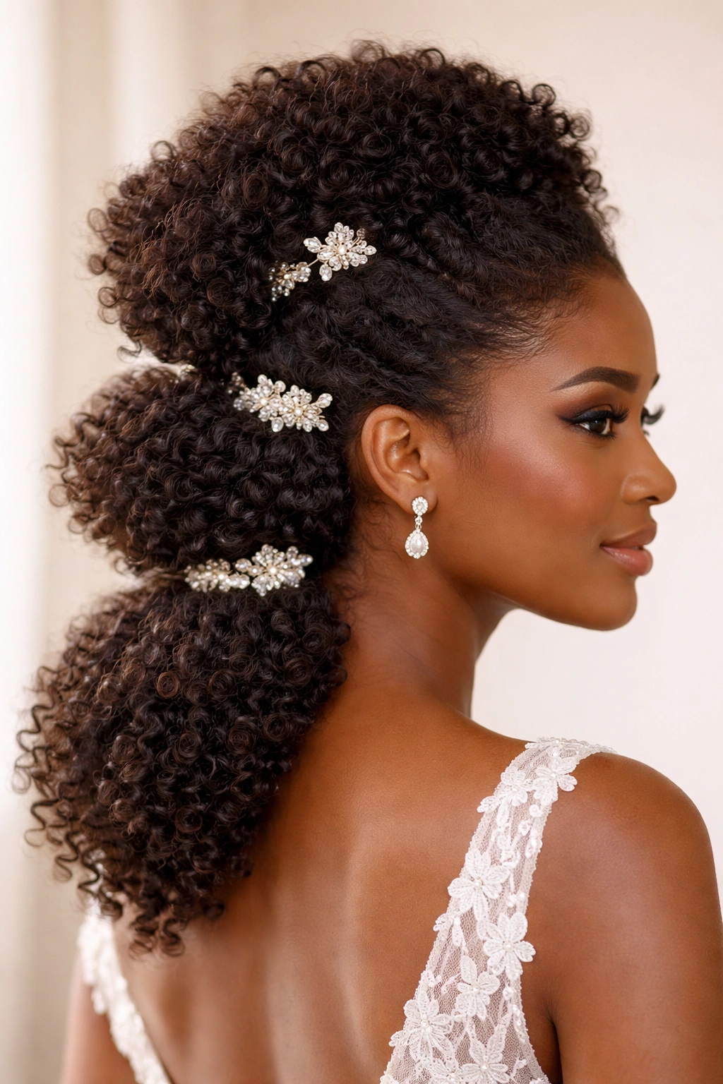 Tiered coil sections with clips on coily hair
