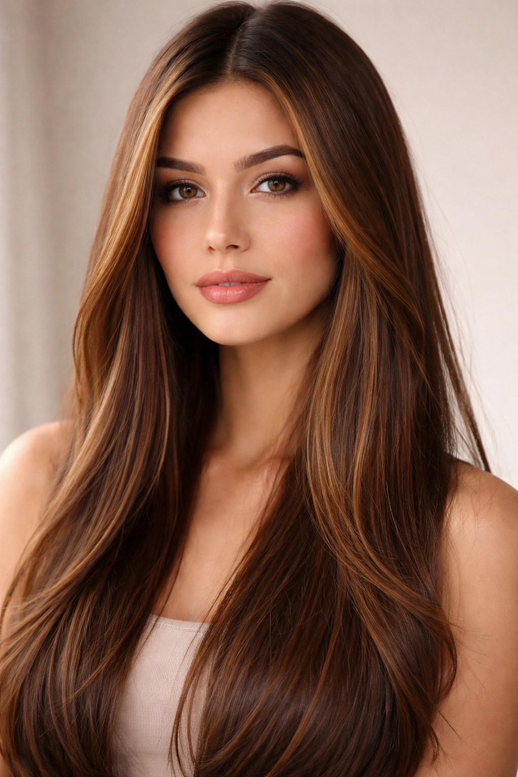 Straight hair in Toffee Brown with caramel undertones