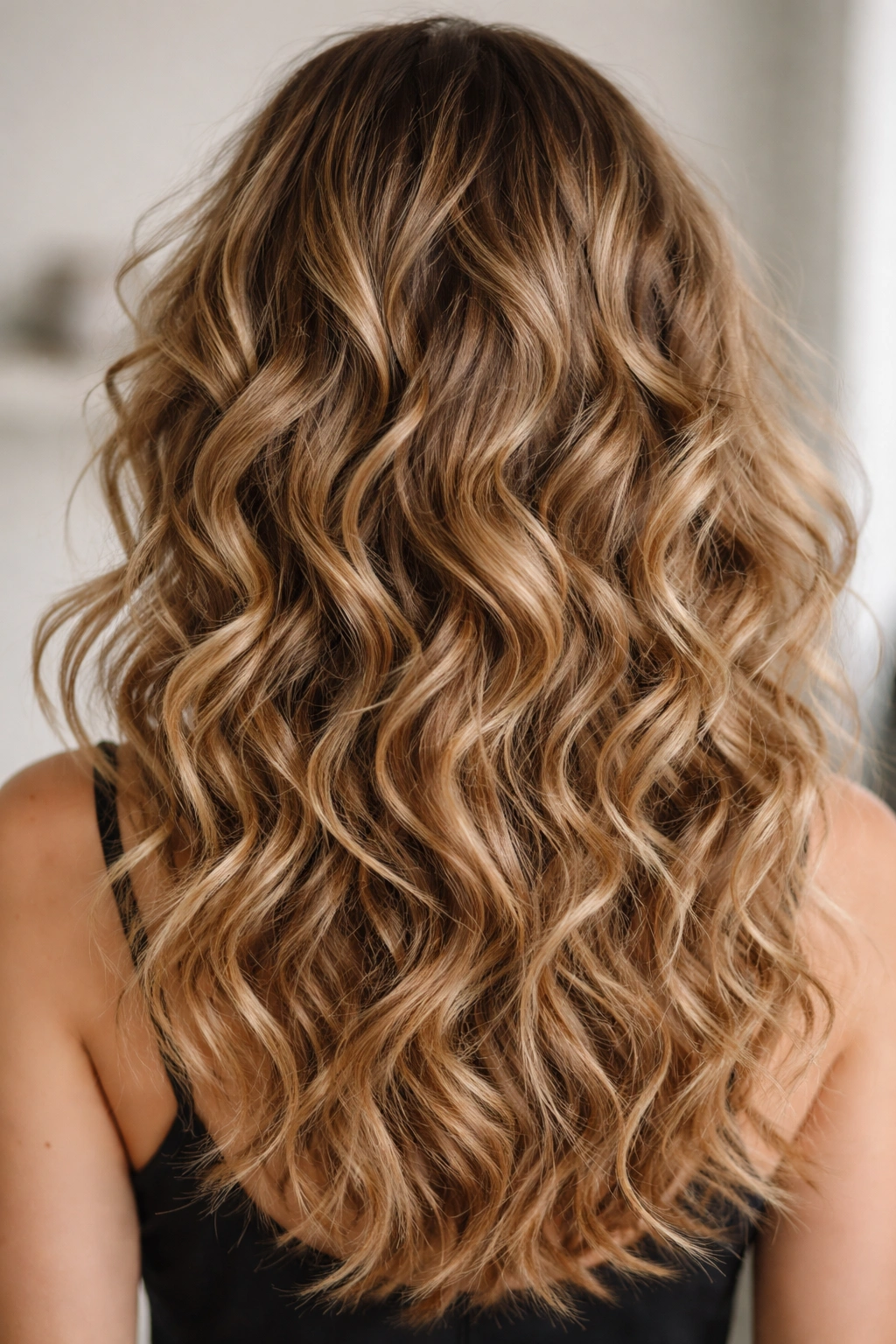 Close-up of tousled textured curls with varied curl sizes for a lived-in look