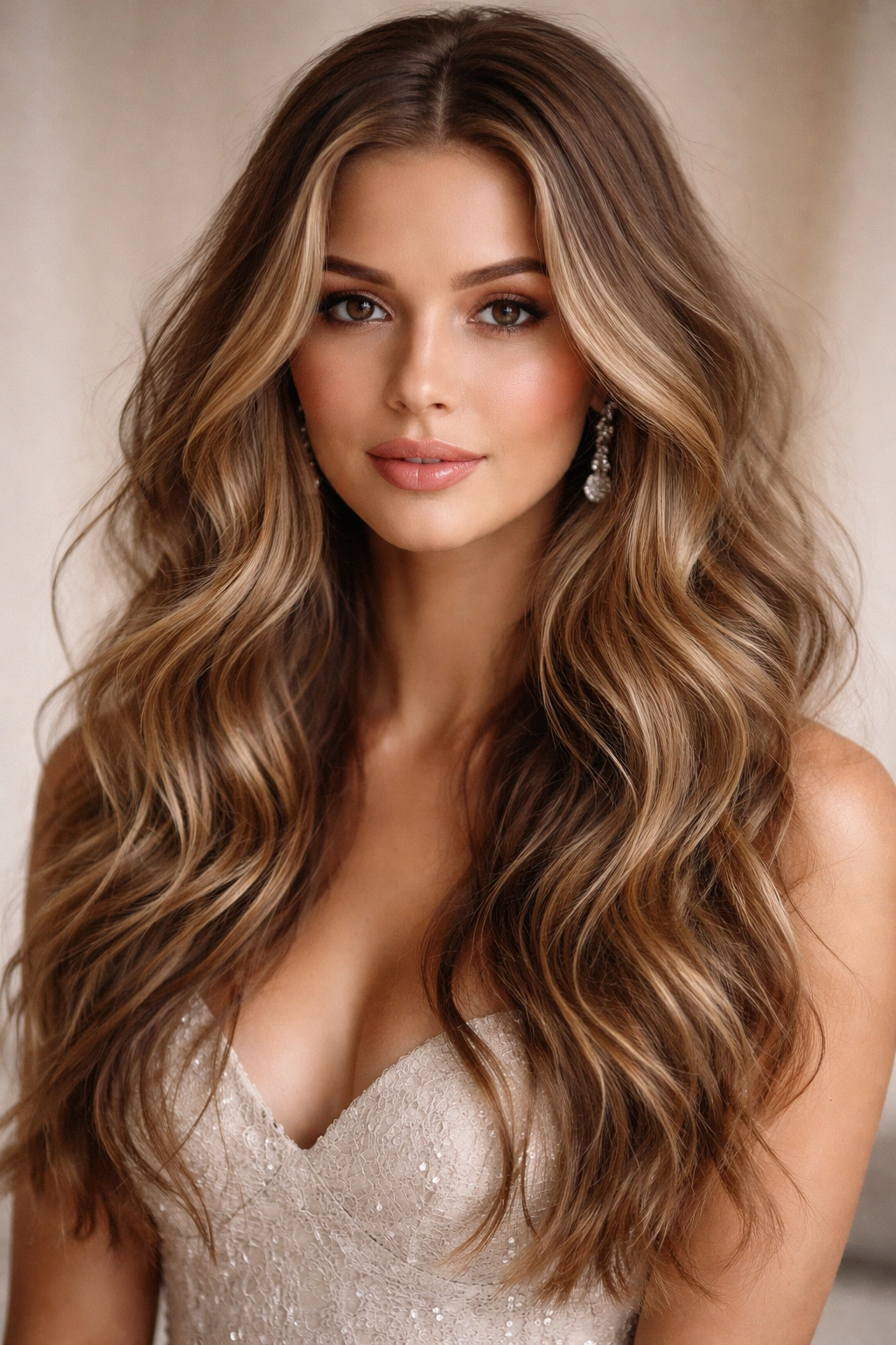 Effortless tousled waves with textured, natural finish for prom