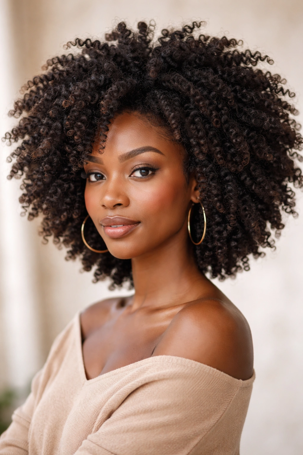 Twist-out afro with defined kink-curly sections