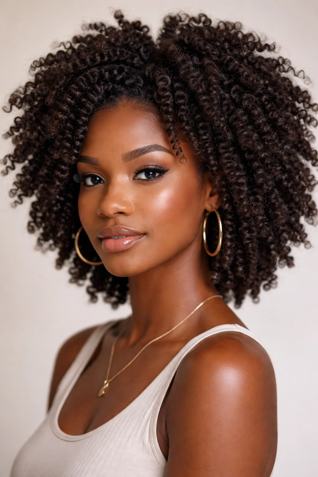 Close-up of a defined twist-out afro with textured kinky-curly sections