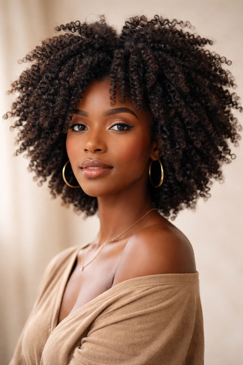 Twist-out afro with defined coil sections and texture