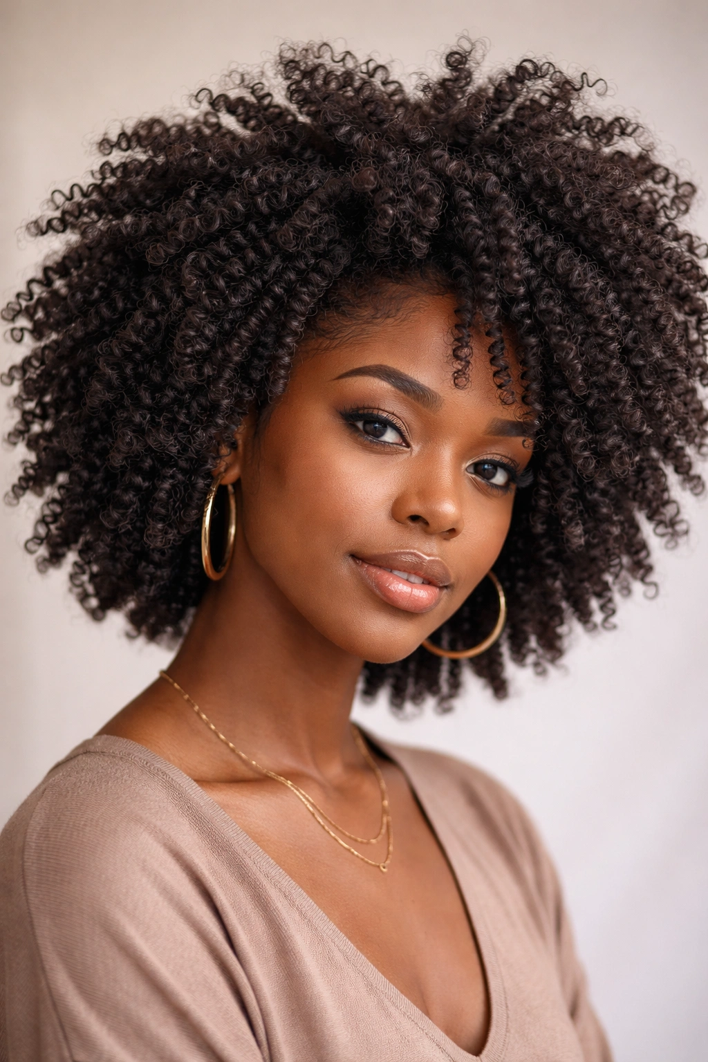 Close-up portrait of a person with a defined twist-out afro featuring textured kinky-curly curls